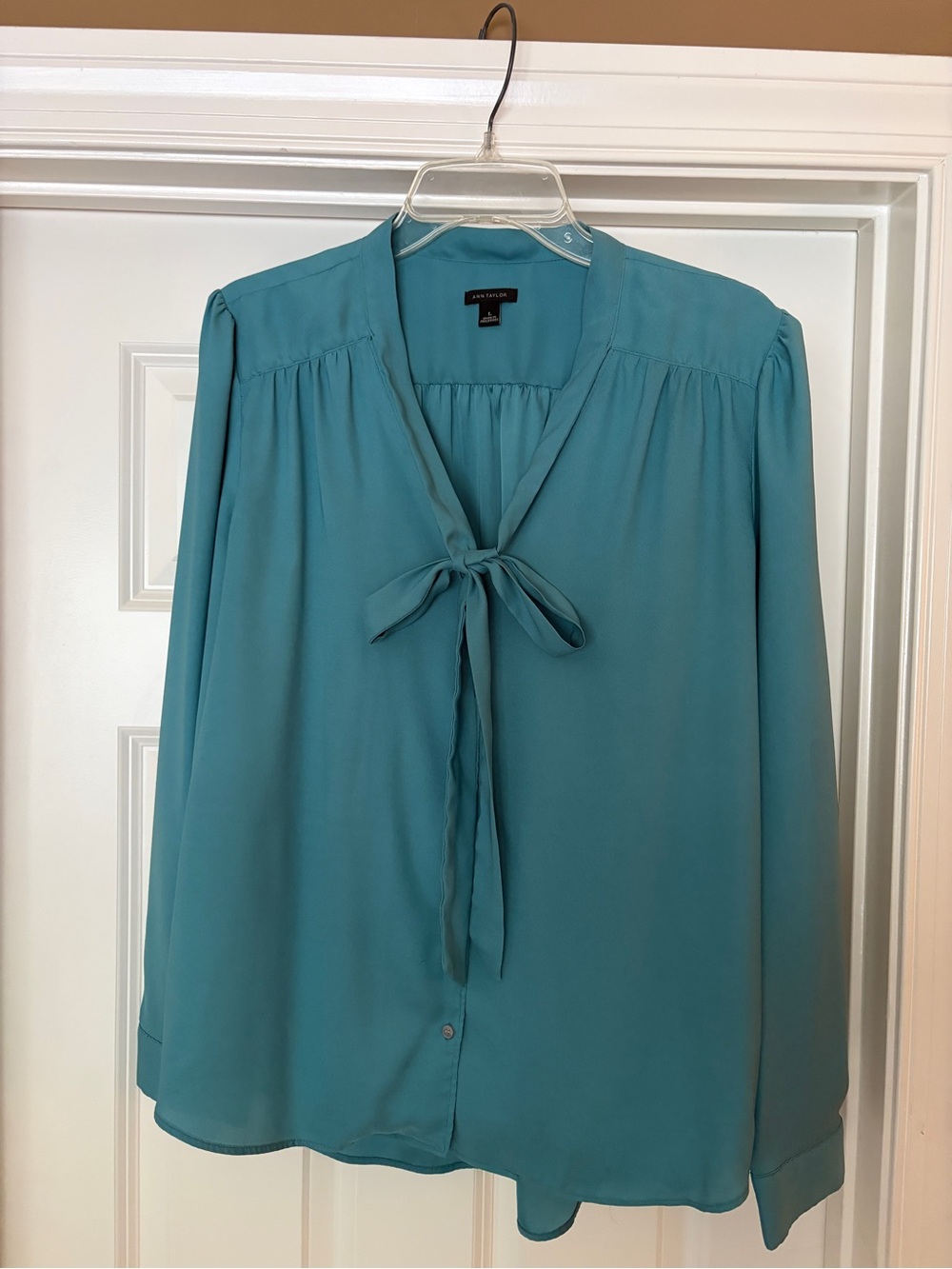 Ann Taylor Teal Tie-Neck Blouse